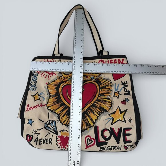 Set of BRIGHTON Canvas QUEEN OF LOVE Tote PLUS Zippered LOVE Pouch New - Picture 5 of 6